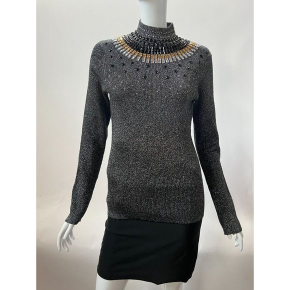 Investments Jeweled Neck Sweater  Large Black  Vintage Cotton Poly Blend - Picture 11 of 16